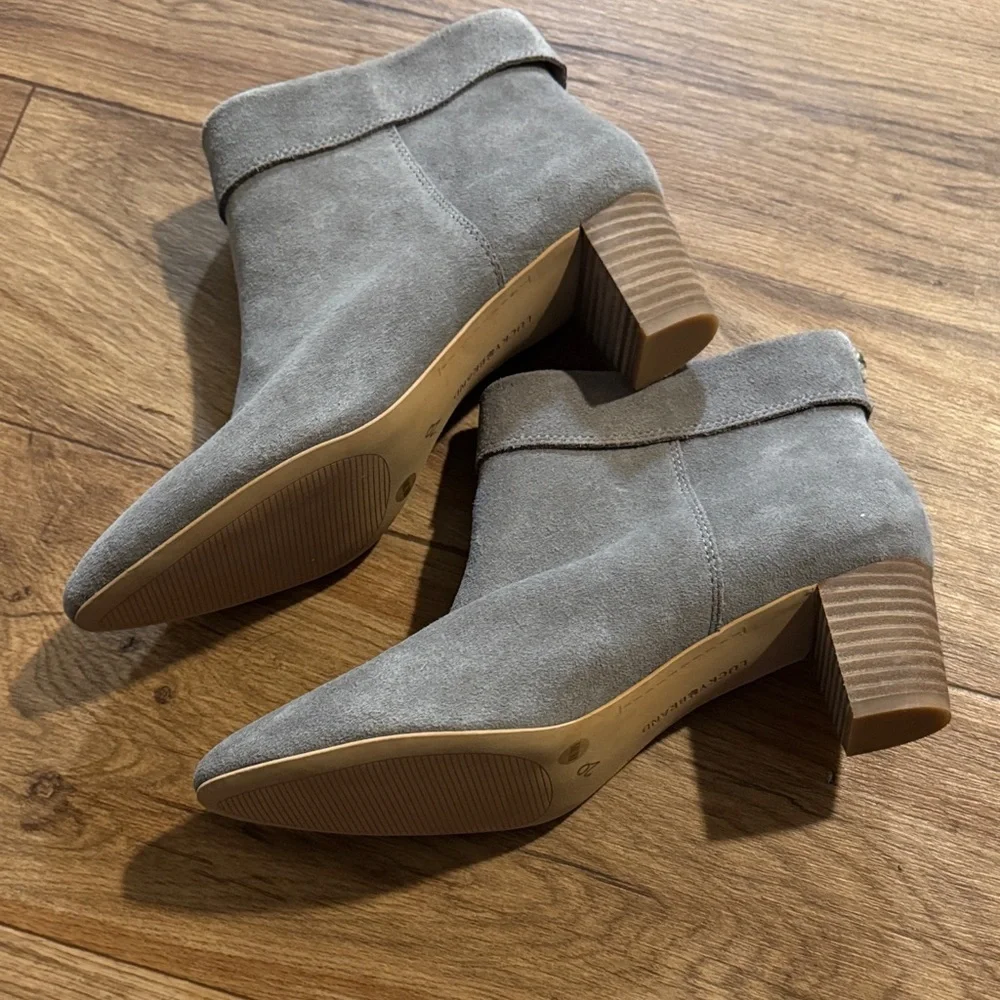 Lucky Brand Taupe Suede Pointed-Toe Ankle Booties